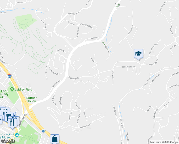 map of restaurants, bars, coffee shops, grocery stores, and more near 1842B Oakridge Drive in Charleston