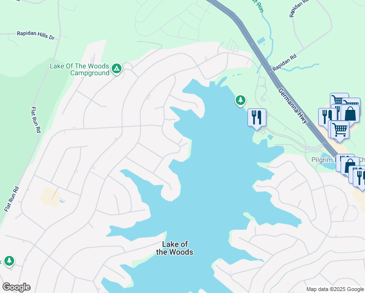 map of restaurants, bars, coffee shops, grocery stores, and more near 403 Wakefield Drive in Locust Grove