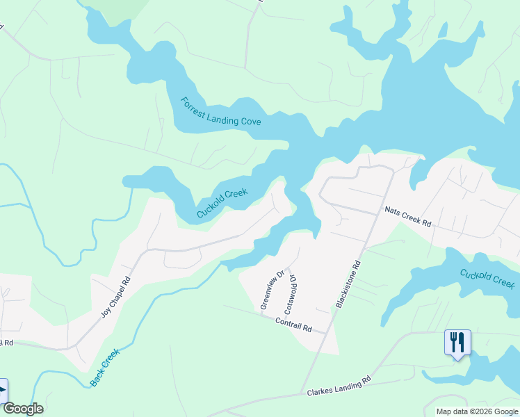 map of restaurants, bars, coffee shops, grocery stores, and more near 44850 Joy Chapel Road in Hollywood