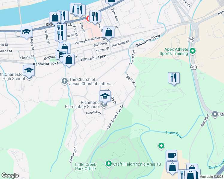 map of restaurants, bars, coffee shops, grocery stores, and more near 4605 Normar Road in Charleston