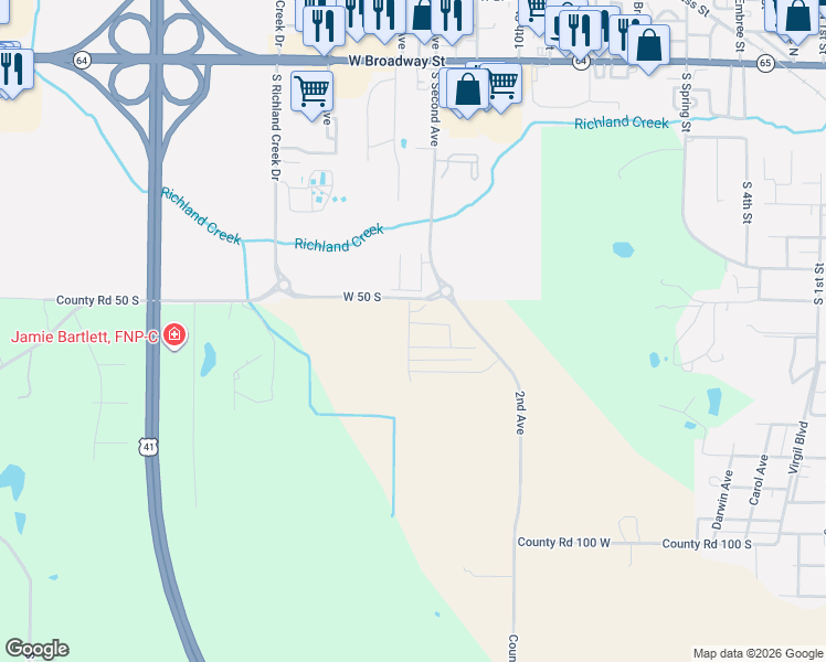 map of restaurants, bars, coffee shops, grocery stores, and more near 1712 West Tulip Blossom Lane in Princeton