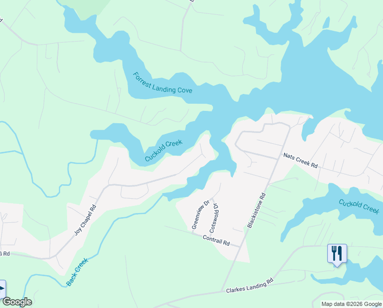 map of restaurants, bars, coffee shops, grocery stores, and more near 44850 Joy Chapel Road in Hollywood