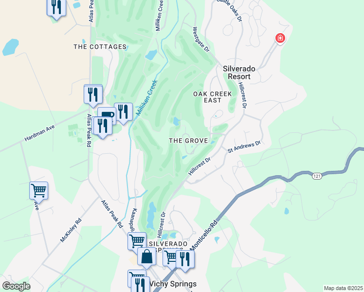 map of restaurants, bars, coffee shops, grocery stores, and more near 962 Augusta Circle in Napa