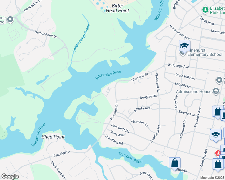 map of restaurants, bars, coffee shops, grocery stores, and more near 701 Riverside Pines Court in Salisbury