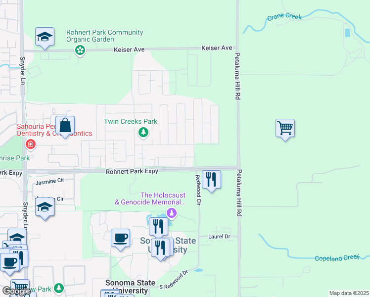 map of restaurants, bars, coffee shops, grocery stores, and more near 2169 Kingwood Road in Cotati