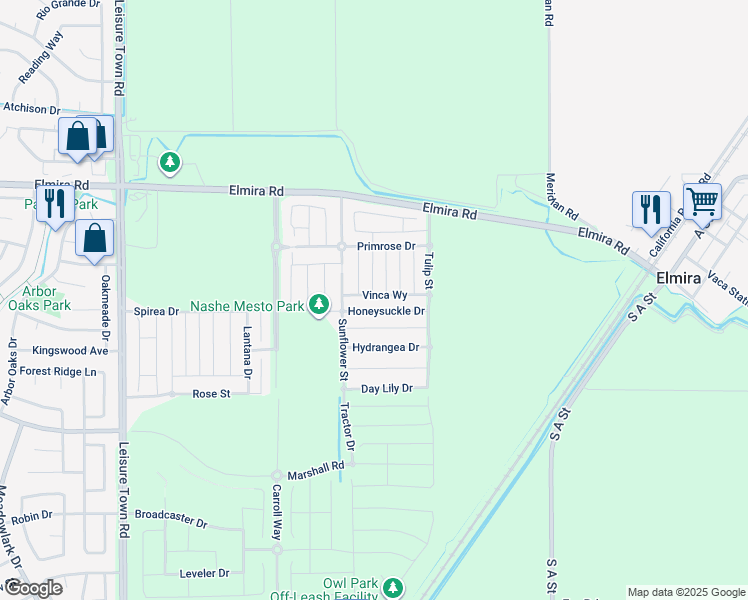 map of restaurants, bars, coffee shops, grocery stores, and more near 431 Vinca Way in Vacaville