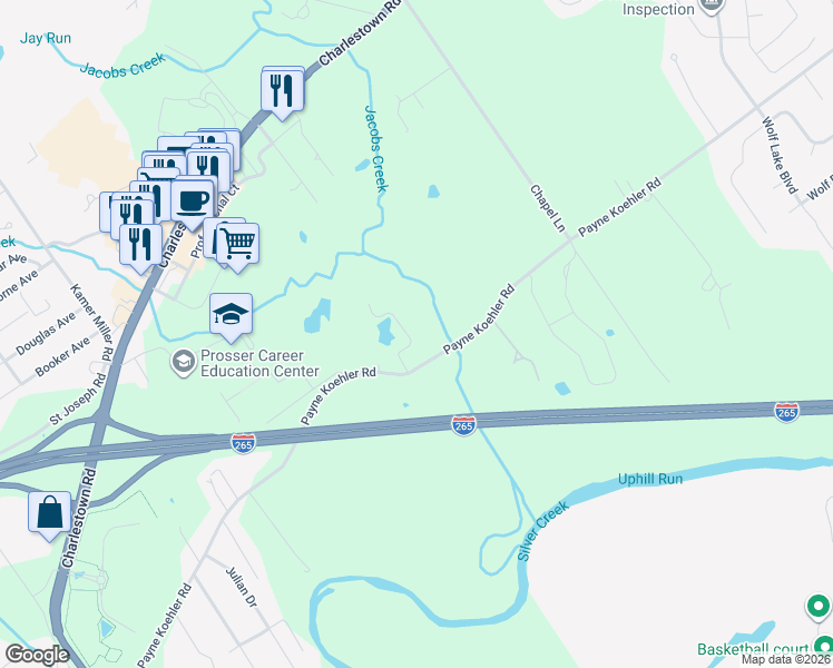 map of restaurants, bars, coffee shops, grocery stores, and more near 3117 Arbor Ridge Lane in New Albany