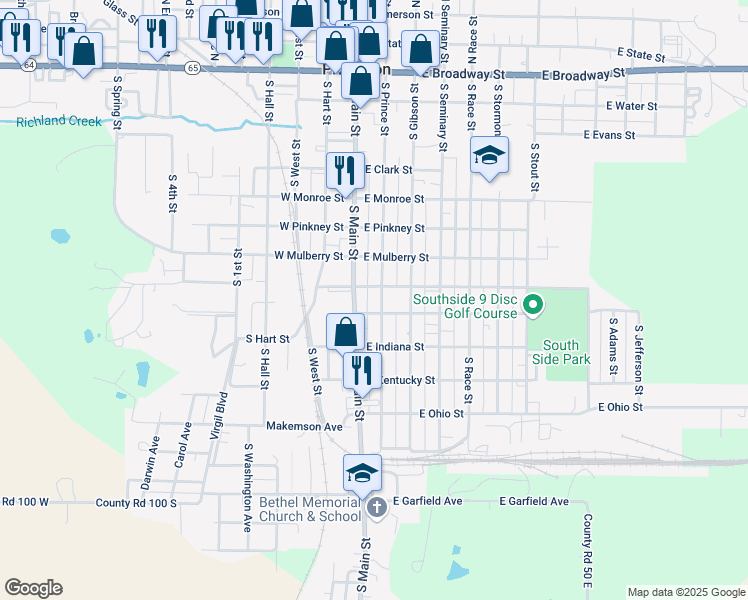 map of restaurants, bars, coffee shops, grocery stores, and more near 145-199 East Illinois Street in Princeton