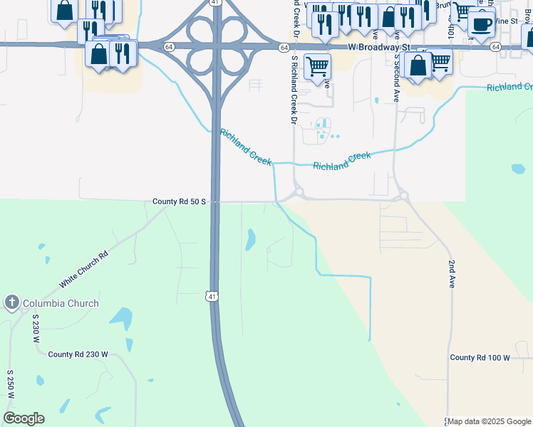 map of restaurants, bars, coffee shops, grocery stores, and more near 2100 South Richland Creek Drive in Princeton