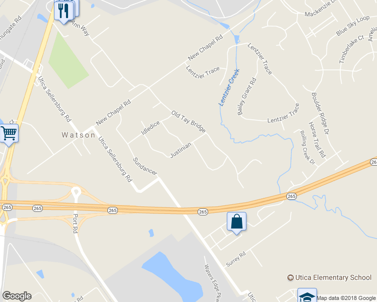 map of restaurants, bars, coffee shops, grocery stores, and more near 3309 Justinian in Jeffersonville