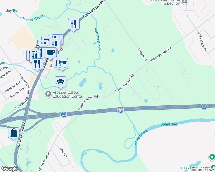 map of restaurants, bars, coffee shops, grocery stores, and more near 3117 Arbor Ridge Lane in New Albany