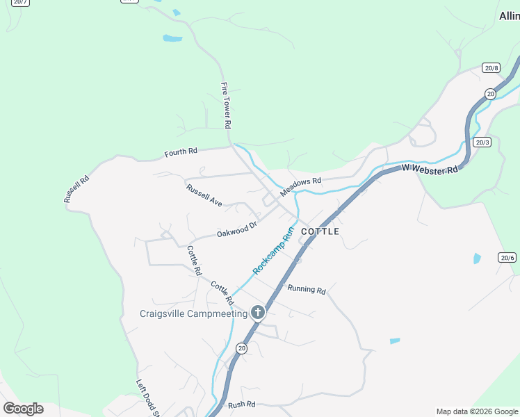 map of restaurants, bars, coffee shops, grocery stores, and more near 34 Oakwood Drive in Craigsville
