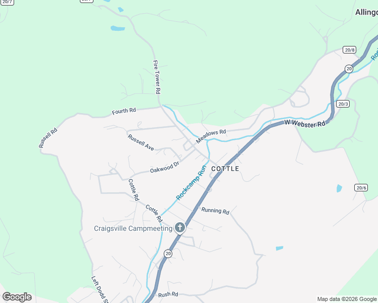 map of restaurants, bars, coffee shops, grocery stores, and more near 34 Oakwood Drive in Craigsville