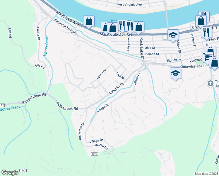map of restaurants, bars, coffee shops, grocery stores, and more near 5306 Chestnut Avenue in South Charleston