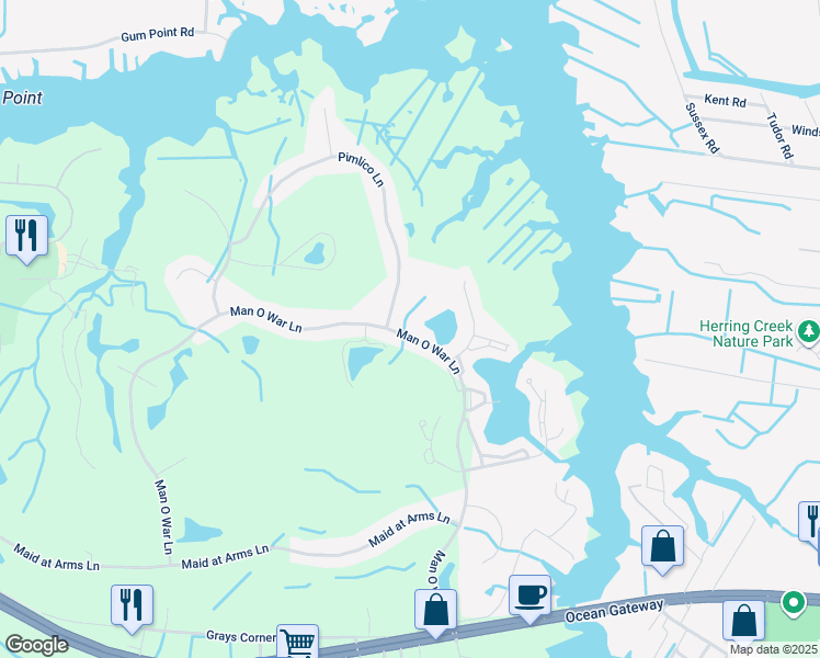 map of restaurants, bars, coffee shops, grocery stores, and more near 11936 Man O War Lane in Berlin