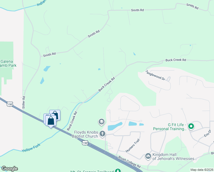 map of restaurants, bars, coffee shops, grocery stores, and more near 5305 Buck Creek Road in Floyds Knobs