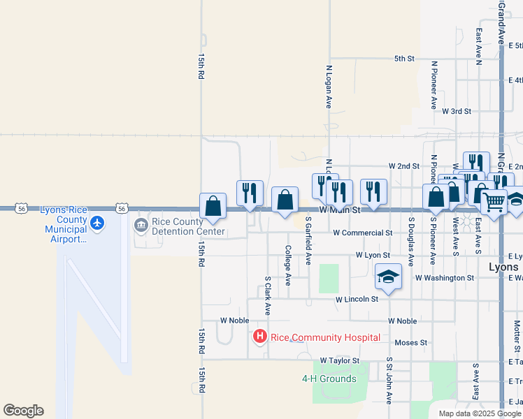 map of restaurants, bars, coffee shops, grocery stores, and more near 1014 West Main Street in Lyons