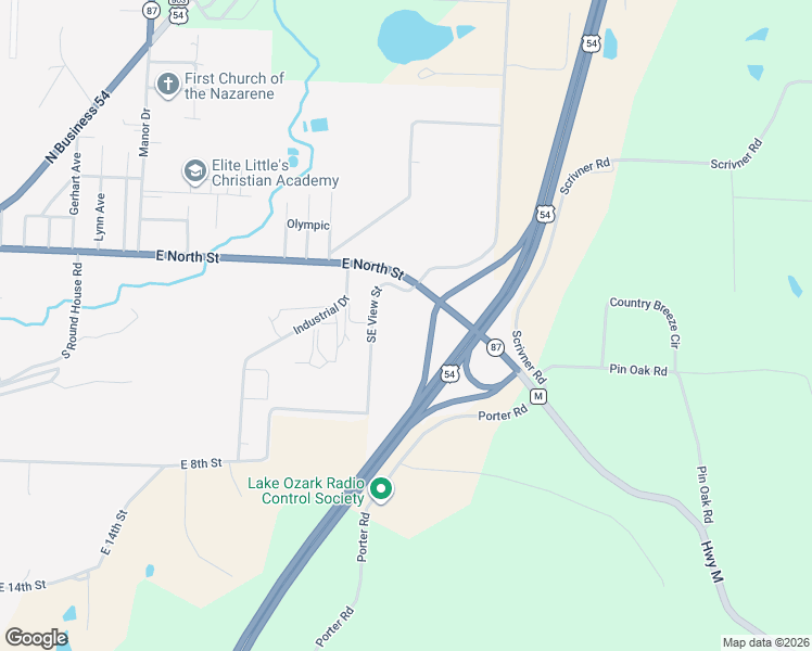 map of restaurants, bars, coffee shops, grocery stores, and more near 277 Southeast View Street in Eldon