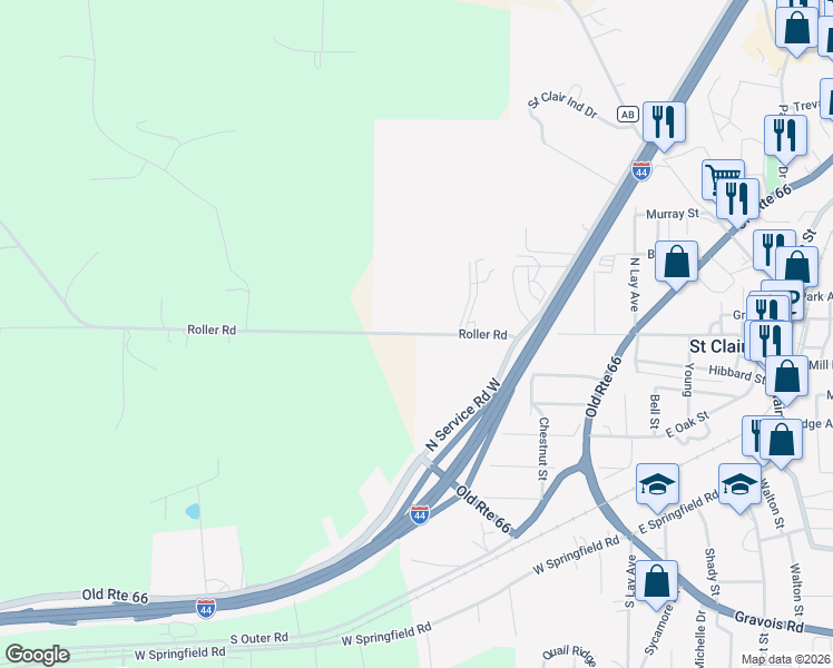map of restaurants, bars, coffee shops, grocery stores, and more near 399 Roller Rd in St Clair