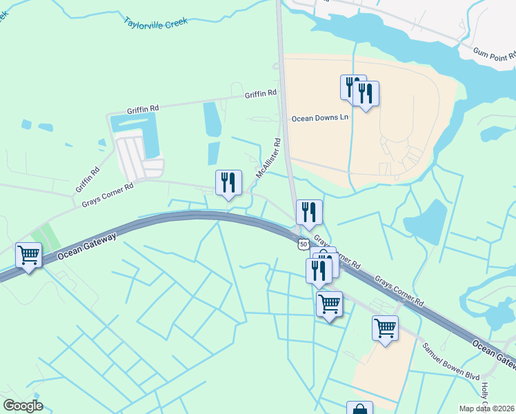 map of restaurants, bars, coffee shops, grocery stores, and more near 11201 Grays Corner Road in Berlin