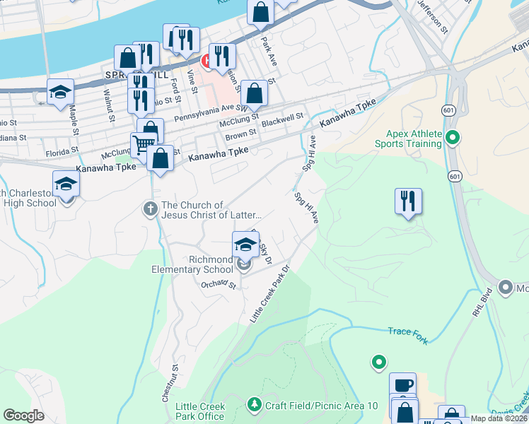 map of restaurants, bars, coffee shops, grocery stores, and more near 4605 Normar Road in Charleston