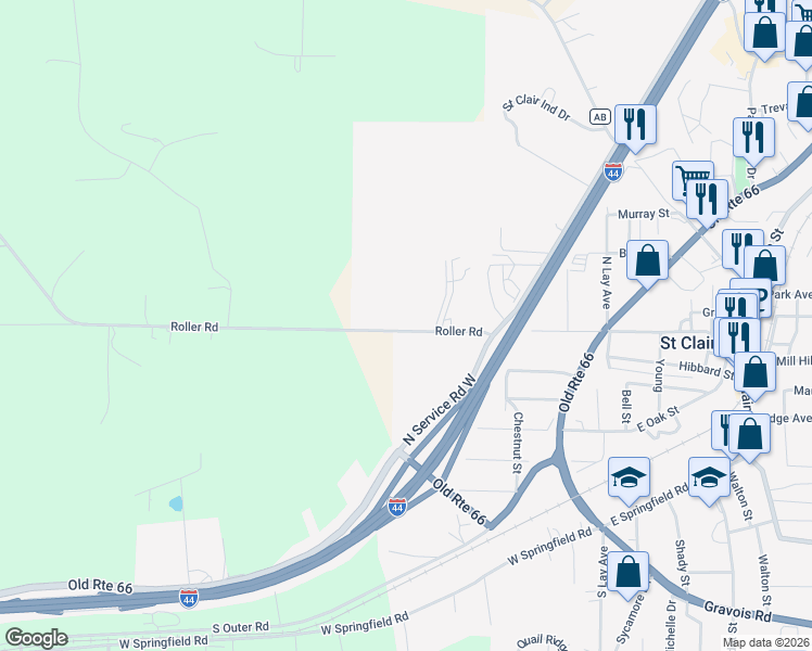 map of restaurants, bars, coffee shops, grocery stores, and more near 381-399 Roller Rd in St Clair
