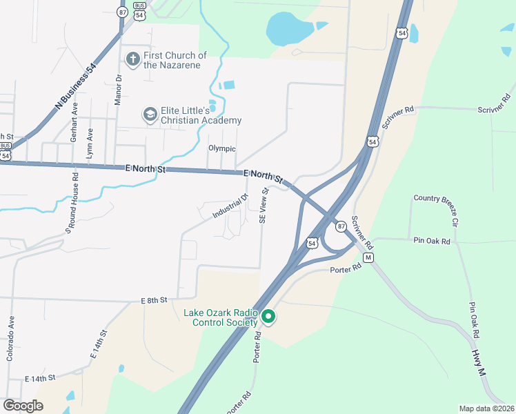 map of restaurants, bars, coffee shops, grocery stores, and more near 277 Southeast View Street in Eldon