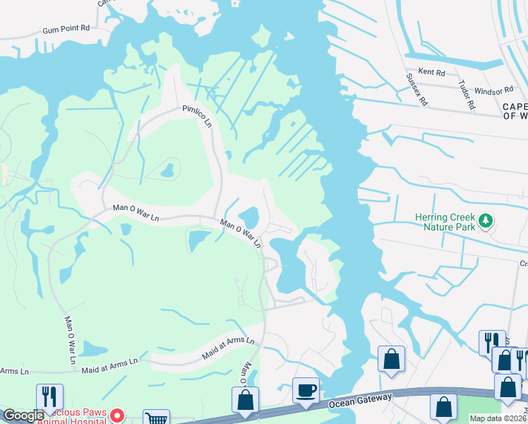 map of restaurants, bars, coffee shops, grocery stores, and more near 10307 Quarter Deck Lane in Berlin