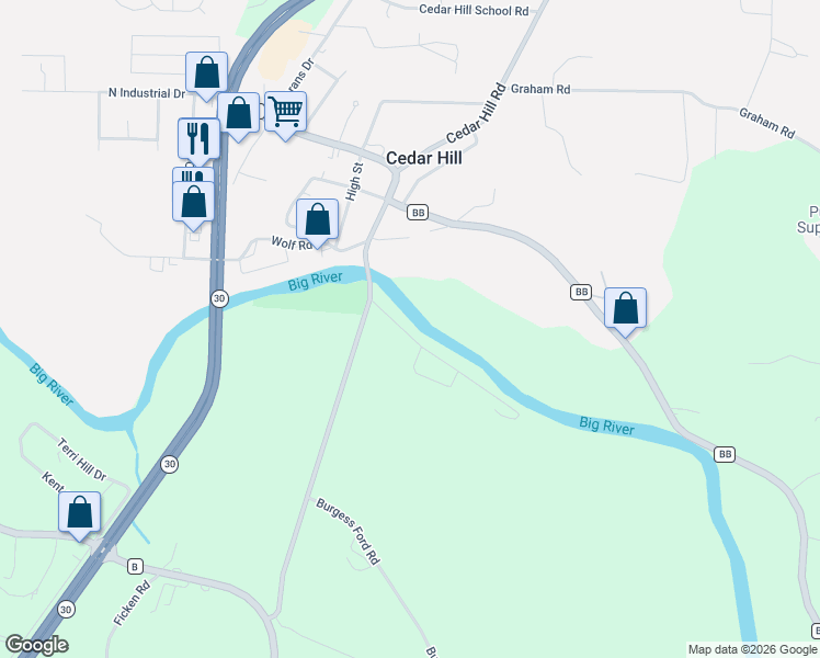 map of restaurants, bars, coffee shops, grocery stores, and more near 7042 Stovesand Road in Cedar Hill