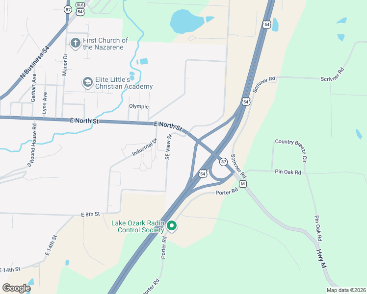 map of restaurants, bars, coffee shops, grocery stores, and more near 277 Southeast View Street in Eldon