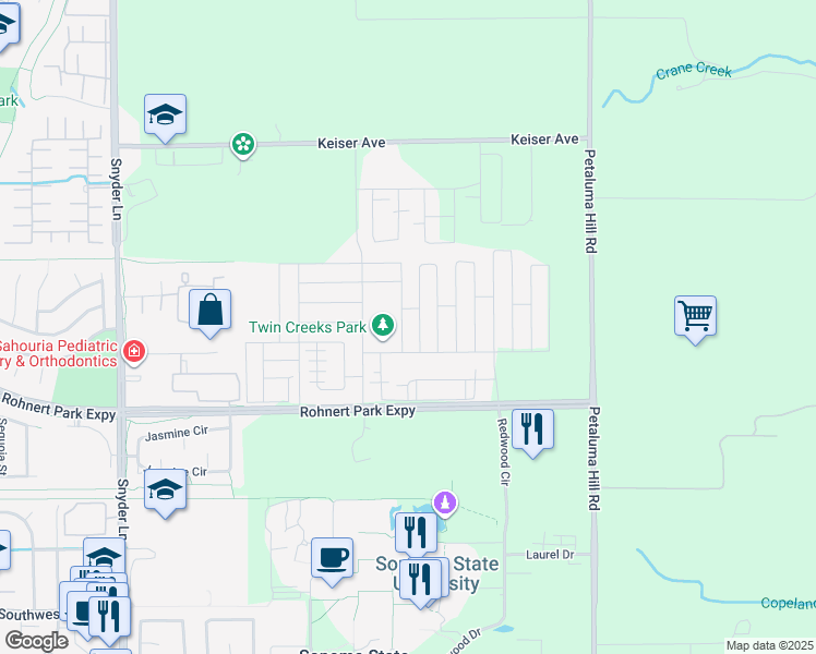 map of restaurants, bars, coffee shops, grocery stores, and more near 5540 Kenneth Place in Rohnert Park