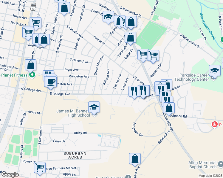 map of restaurants, bars, coffee shops, grocery stores, and more near 1022 Pierce Avenue in Salisbury