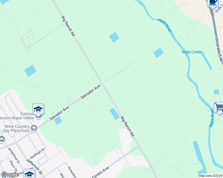 map of restaurants, bars, coffee shops, grocery stores, and more near 3140 Big Ranch Road in Napa