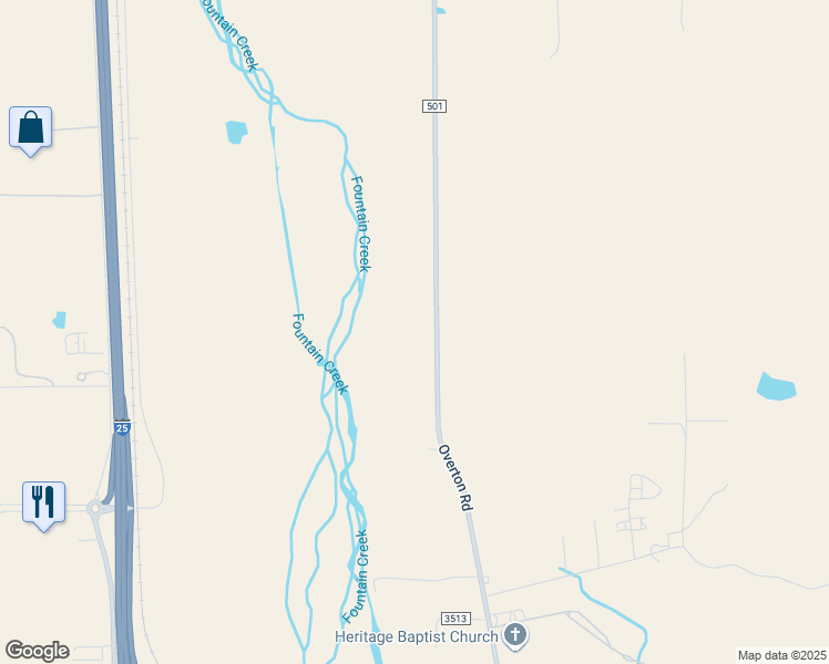 map of restaurants, bars, coffee shops, grocery stores, and more near 2401 Overton Road in Pueblo