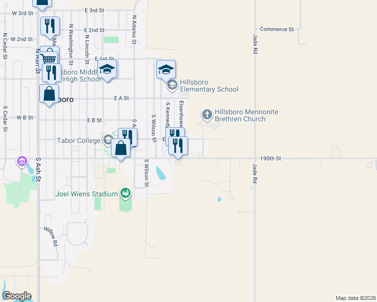 map of restaurants, bars, coffee shops, grocery stores, and more near 901 East C Street in Hillsboro