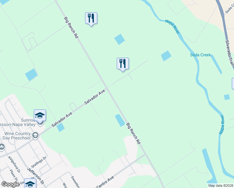 map of restaurants, bars, coffee shops, grocery stores, and more near 3140 Big Ranch Road in Napa