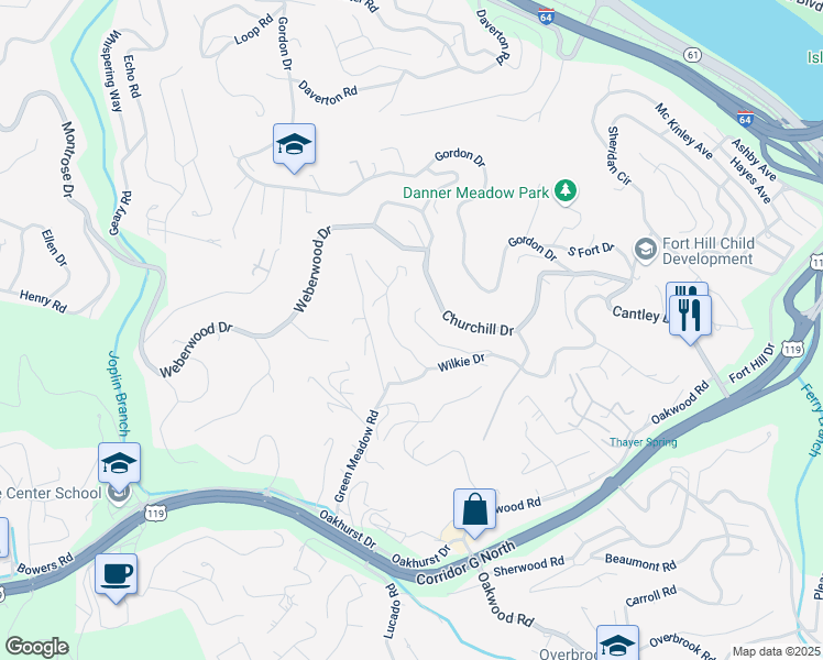 map of restaurants, bars, coffee shops, grocery stores, and more near 1316 Wychwood Rd in Charleston