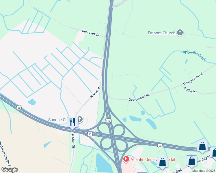 map of restaurants, bars, coffee shops, grocery stores, and more near 10101 Georgetown Road in Berlin