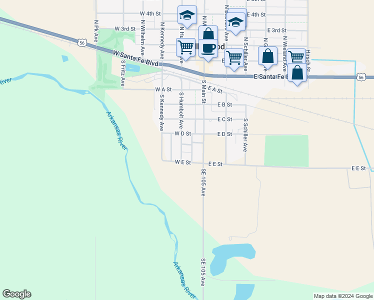 map of restaurants, bars, coffee shops, grocery stores, and more near 100-198 Random Road in Ellinwood