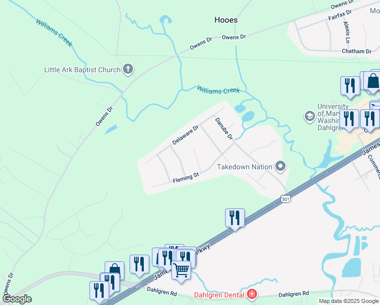 map of restaurants, bars, coffee shops, grocery stores, and more near 4352 Albemarle Court in King George
