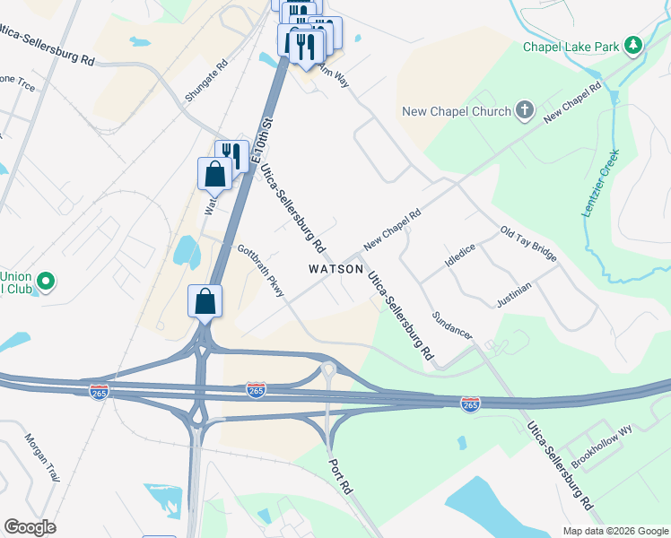 map of restaurants, bars, coffee shops, grocery stores, and more near in Jeffersonville