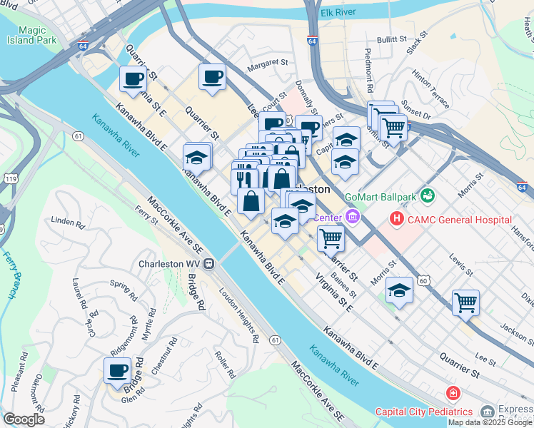 map of restaurants, bars, coffee shops, grocery stores, and more near 110 Hale Street in Charleston