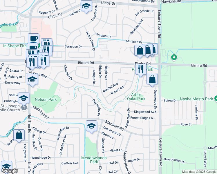 map of restaurants, bars, coffee shops, grocery stores, and more near 107 Richard Place in Vacaville