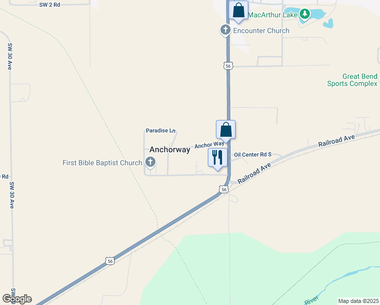 map of restaurants, bars, coffee shops, grocery stores, and more near 5801-5929 Anchor Way in Great Bend