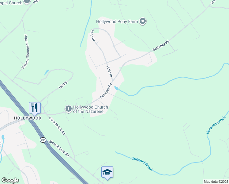 map of restaurants, bars, coffee shops, grocery stores, and more near 24820 Sotterley Road in Hollywood
