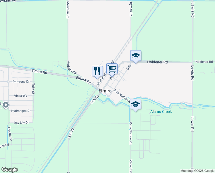 map of restaurants, bars, coffee shops, grocery stores, and more near 5358 Vaca Station Road in Elmira