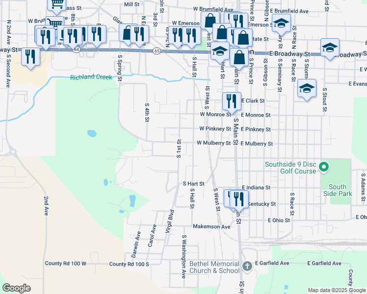 map of restaurants, bars, coffee shops, grocery stores, and more near 401-499 West Mulberry Street in Princeton