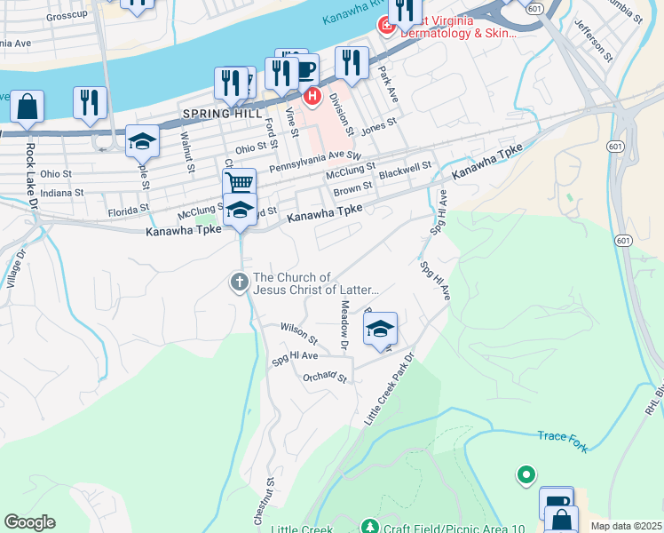 map of restaurants, bars, coffee shops, grocery stores, and more near 4610 Country Club Blvd in Charleston