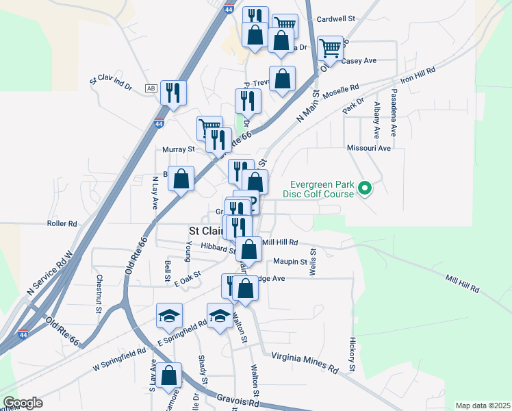 map of restaurants, bars, coffee shops, grocery stores, and more near 160 North Main Street in Saint Clair