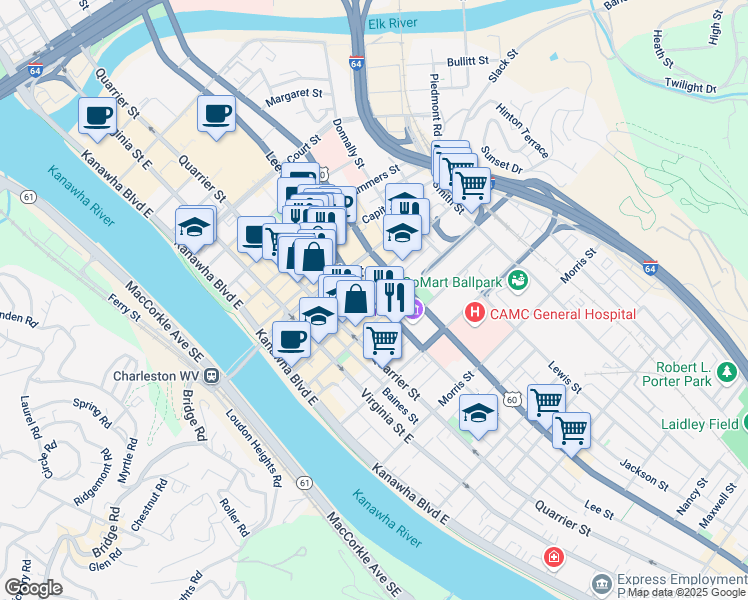 map of restaurants, bars, coffee shops, grocery stores, and more near 219 Leon Sullivan Way in Charleston